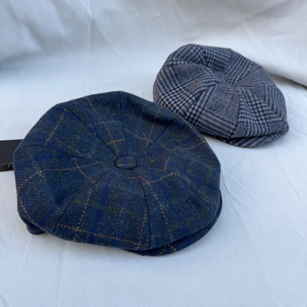 Epoch Osia Zamur Newsboy Cap L Blue Grey Wool Plaid Peaky Blinders Mens Hat Lot